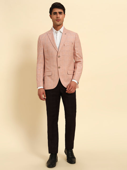 Blazer for Men | Premium Formal Blazer Slim Fit Notched Collar Poly Viscose Fabric Checkered Pattern
