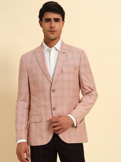 Blazer for Men | Premium Formal Blazer Slim Fit Notched Collar Poly Viscose Fabric Checkered Pattern