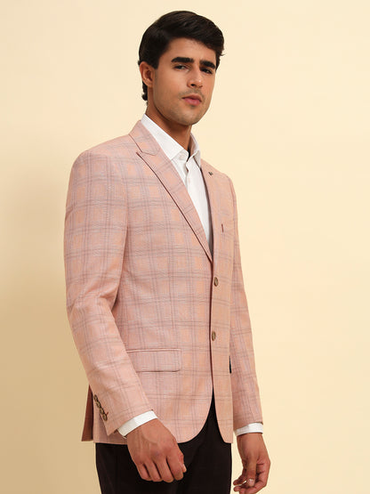 Blazer for Men | Premium Formal Blazer Slim Fit Notched Collar Poly Viscose Fabric Checkered Pattern