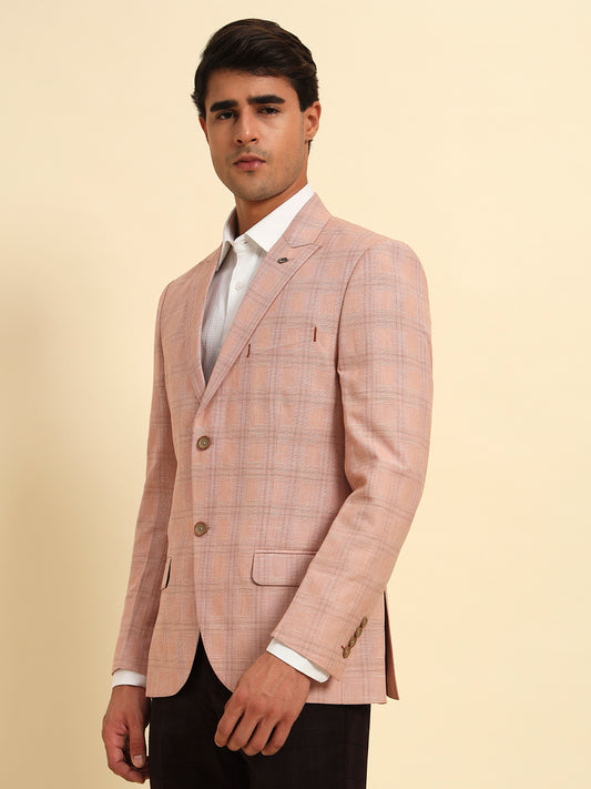 Blazer for Men | Premium Formal Blazer Slim Fit Notched Collar Poly Viscose Fabric Checkered Pattern