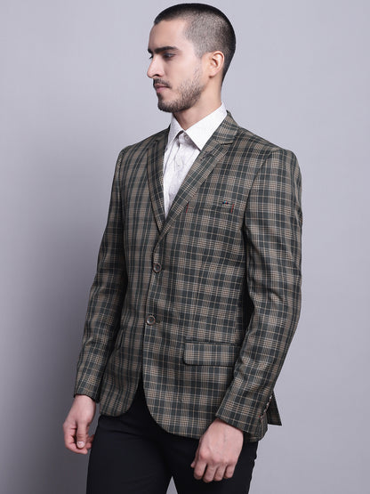 Cantabil Men Olive checked Full Sleeves Formal Blazer (7142096175243)