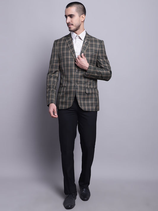 Cantabil Men Olive checked Full Sleeves Formal Blazer (7142096175243)