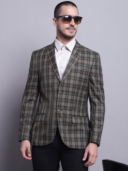 Cantabil Men Olive checked Full Sleeves Formal Blazer (7142096175243)