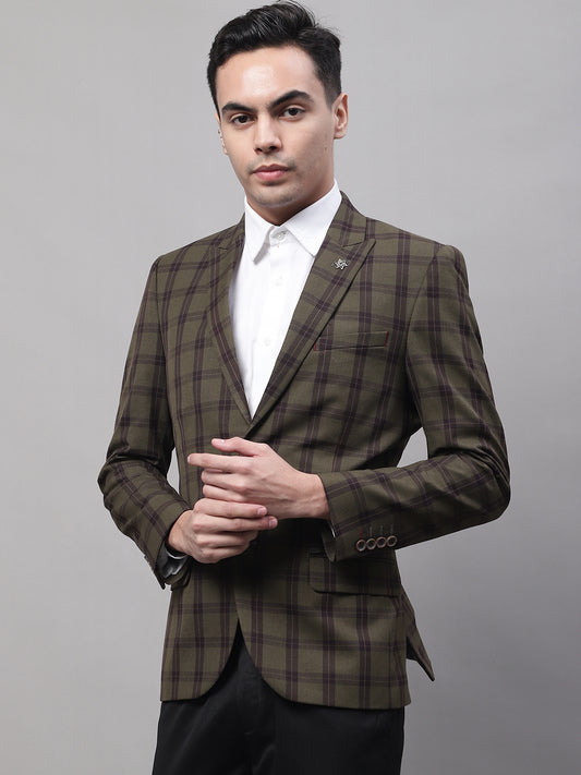 Blazer for Men | Premium Formal Blazer Slim Fit Notched Collar Poly Viscose Fabric Checkered Pattern