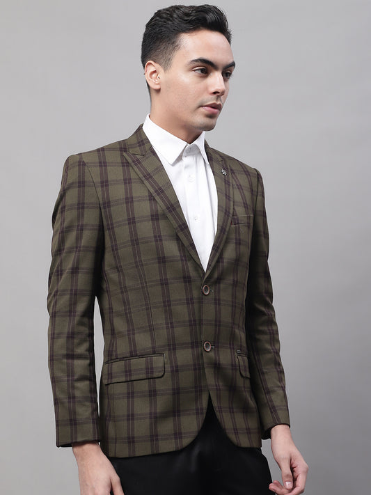 Blazer for Men | Premium Formal Blazer Slim Fit Notched Collar Poly Viscose Fabric Checkered Pattern