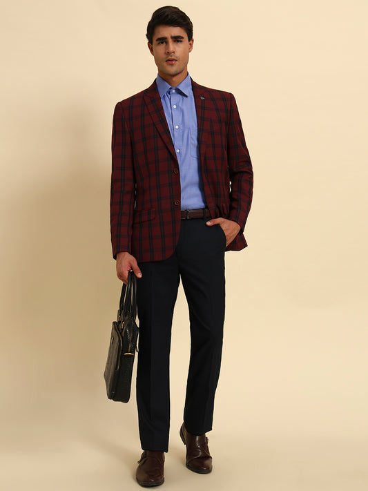 Blazer for Men | Premium Formal Blazer Slim Fit Notched Collar Poly Viscose Fabric Checkered Pattern