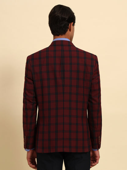 Blazer for Men | Premium Formal Blazer Slim Fit Notched Collar Poly Viscose Fabric Checkered Pattern