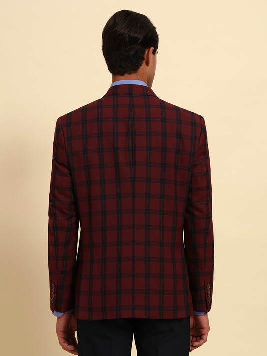 Blazer for Men | Premium Formal Blazer Slim Fit Notched Collar Poly Viscose Fabric Checkered Pattern