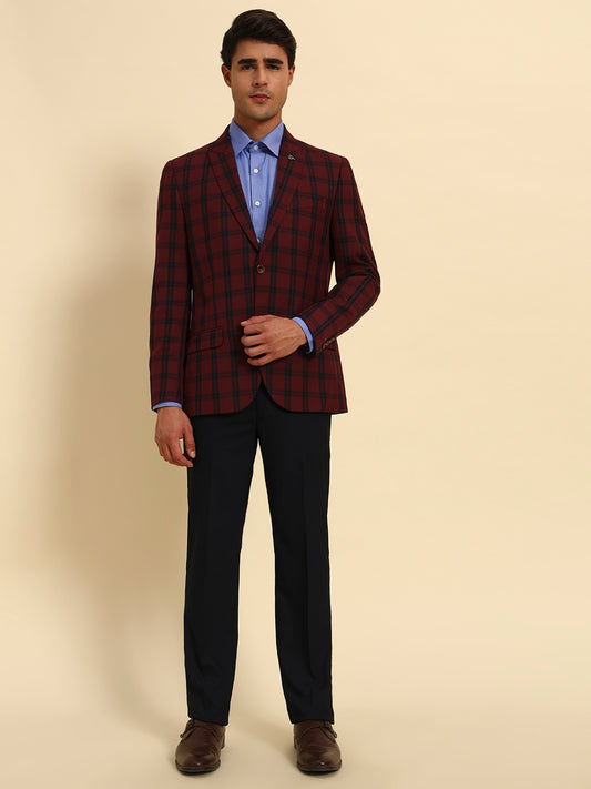 Blazer for Men | Premium Formal Blazer Slim Fit Notched Collar Poly Viscose Fabric Checkered Pattern