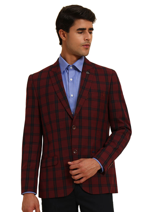 Blazer for Men | Premium Formal Blazer Slim Fit Notched Collar Poly Viscose Fabric Checkered Pattern
