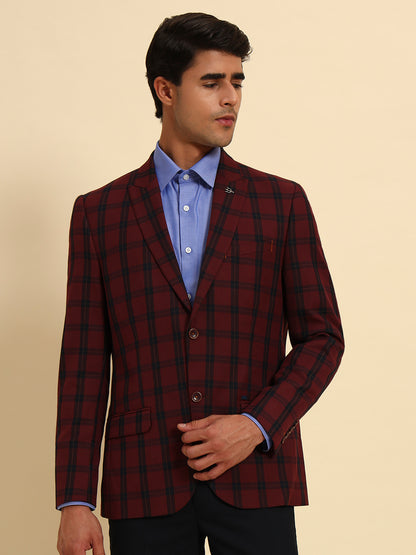 Blazer for Men | Premium Formal Blazer Slim Fit Notched Collar Poly Viscose Fabric Checkered Pattern