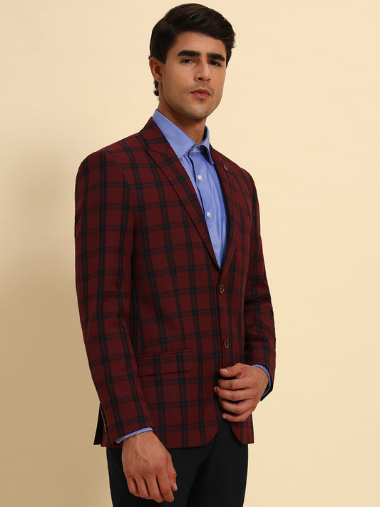 Blazer for Men | Premium Formal Blazer Slim Fit Notched Collar Poly Viscose Fabric Checkered Pattern
