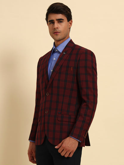Blazer for Men | Premium Formal Blazer Slim Fit Notched Collar Poly Viscose Fabric Checkered Pattern