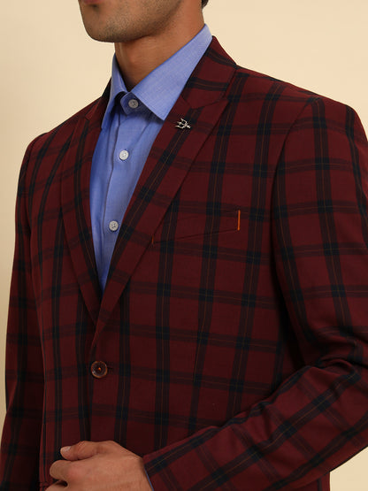 Blazer for Men | Premium Formal Blazer Slim Fit Notched Collar Poly Viscose Fabric Checkered Pattern