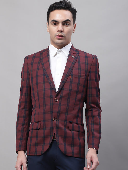 Blazer for Men | Premium Formal Blazer Slim Fit Notched Collar Poly Viscose Fabric Checkered Pattern