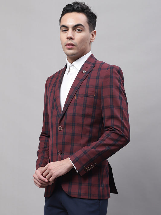 Blazer for Men | Premium Formal Blazer Slim Fit Notched Collar Poly Viscose Fabric Checkered Pattern
