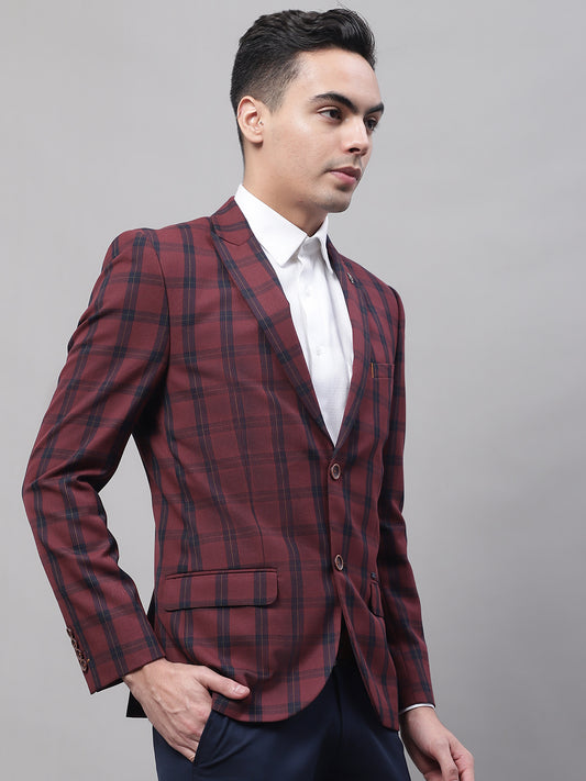 Blazer for Men | Premium Formal Blazer Slim Fit Notched Collar Poly Viscose Fabric Checkered Pattern