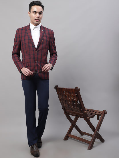 Maroon Checkered Full Sleeves Formal Blazer For Men