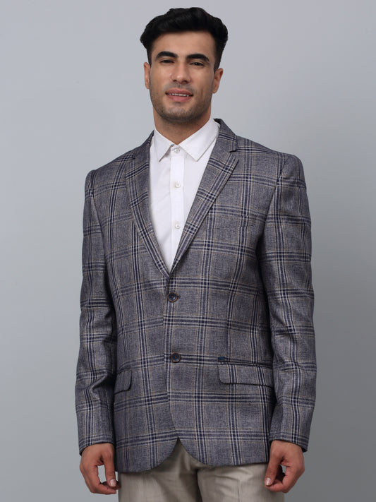 Blazer for Men | Premium Formal Blazer Slim Fit Notched Collar Poly Viscose Fabric Checkered Pattern