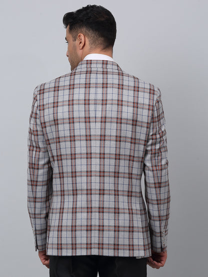 Grey Checkered Full Sleeves Formal Blazer For Men