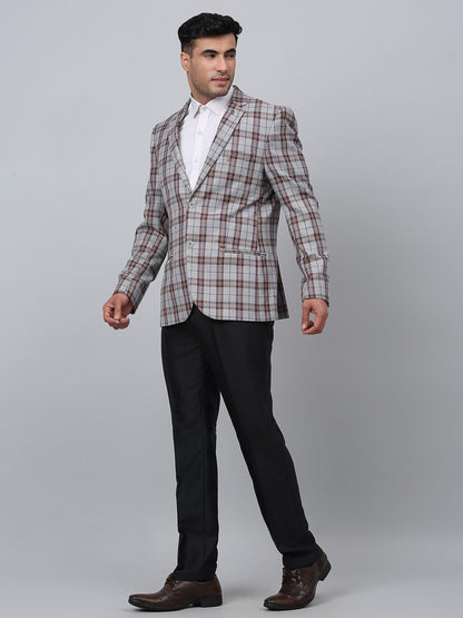 Grey Checkered Full Sleeves Formal Blazer For Men