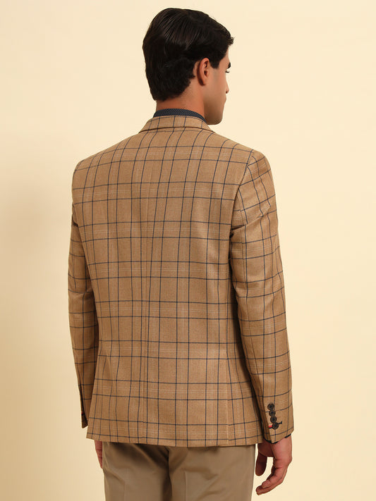 Blazer for Men | Premium Formal Blazer Slim Fit Notched Collar Poly Viscose Fabric Checkered Pattern