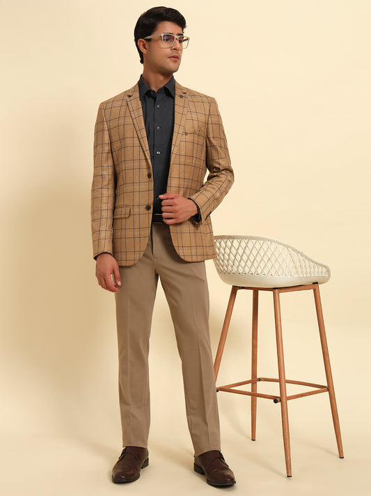 Blazer for Men | Premium Formal Blazer Slim Fit Notched Collar Poly Viscose Fabric Checkered Pattern