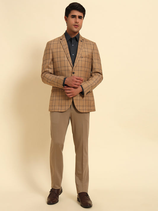 Blazer for Men | Premium Formal Blazer Slim Fit Notched Collar Poly Viscose Fabric Checkered Pattern
