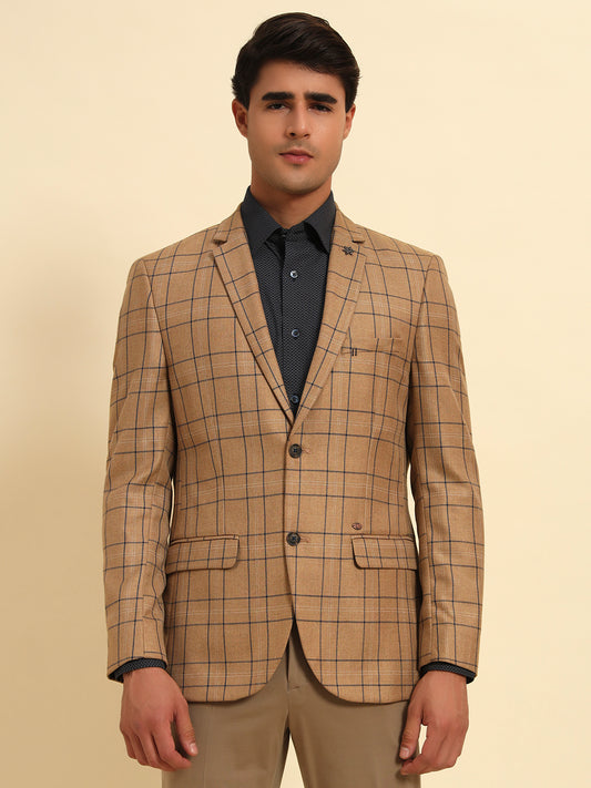 Blazer for Men | Premium Formal Blazer Slim Fit Notched Collar Poly Viscose Fabric Checkered Pattern