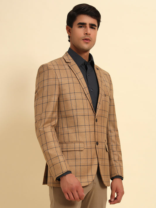 Blazer for Men | Premium Formal Blazer Slim Fit Notched Collar Poly Viscose Fabric Checkered Pattern