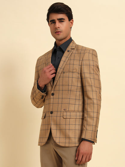 Blazer for Men | Premium Formal Blazer Slim Fit Notched Collar Poly Viscose Fabric Checkered Pattern