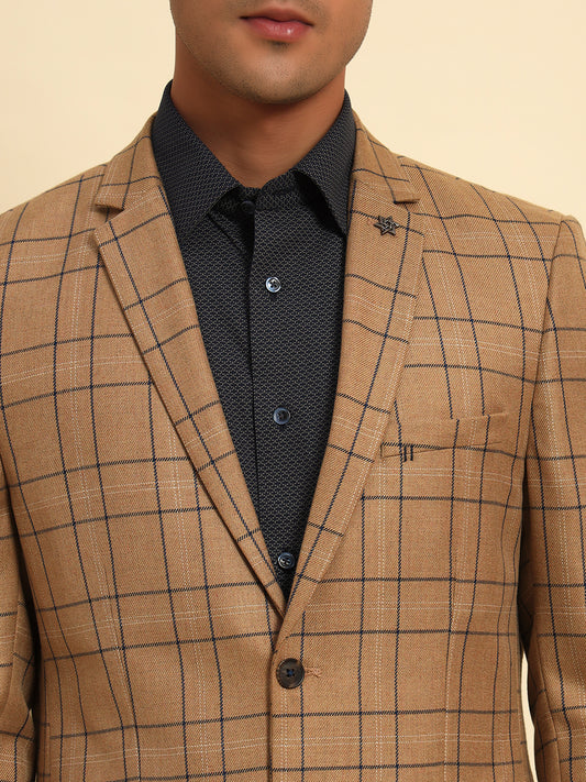 Blazer for Men | Premium Formal Blazer Slim Fit Notched Collar Poly Viscose Fabric Checkered Pattern