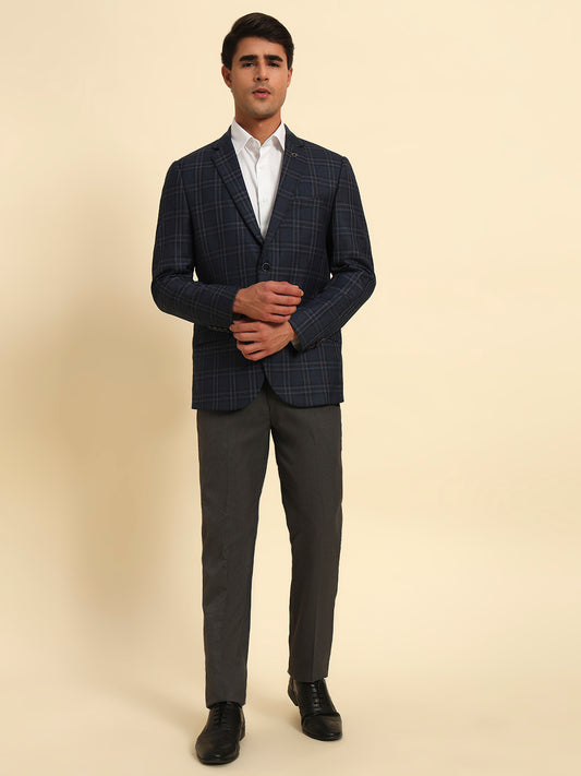 Blazer for Men | Premium Formal Blazer Slim Fit Notched Collar Poly Viscose Fabric Checkered Pattern