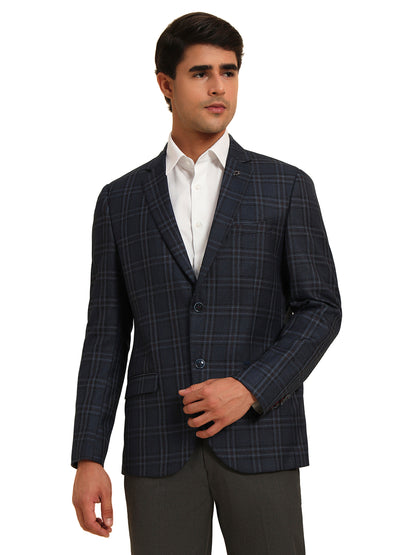 Blazer for Men | Premium Formal Blazer Slim Fit Notched Collar Poly Viscose Fabric Checkered Pattern
