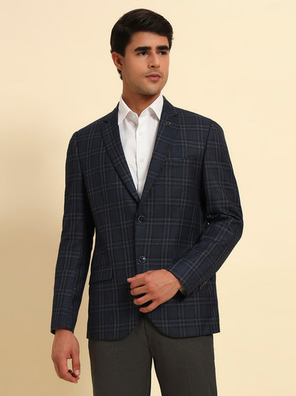 Blazer for Men | Premium Formal Blazer Slim Fit Notched Collar Poly Viscose Fabric Checkered Pattern