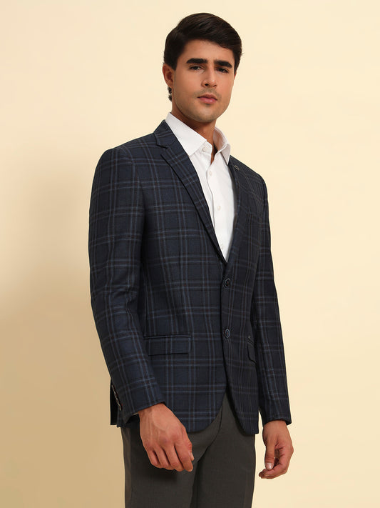 Blazer for Men | Premium Formal Blazer Slim Fit Notched Collar Poly Viscose Fabric Checkered Pattern