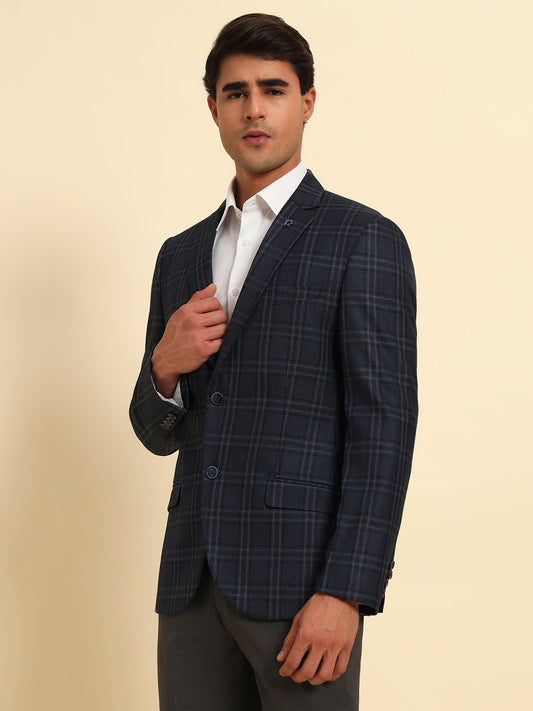 Blazer for Men | Premium Formal Blazer Slim Fit Notched Collar Poly Viscose Fabric Checkered Pattern