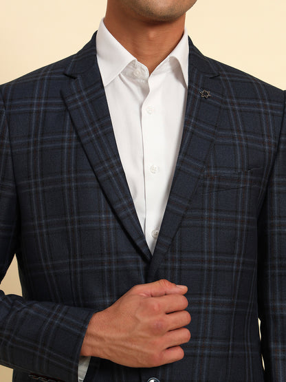 Blazer for Men | Premium Formal Blazer Slim Fit Notched Collar Poly Viscose Fabric Checkered Pattern