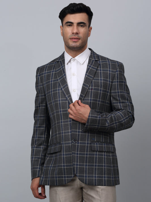 Blazer for Men | Premium Formal Blazer Slim Fit Notched Collar Poly Viscose Fabric Checkered Pattern