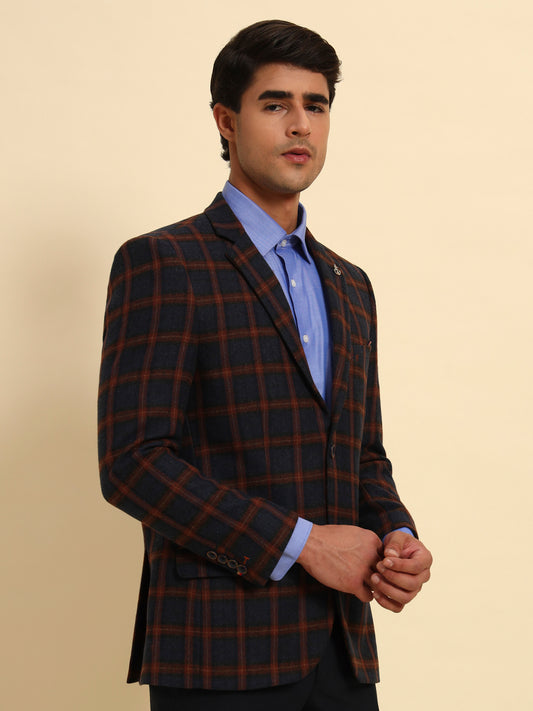 Blazer for Men | Premium Formal Blazer Slim Fit Notched Collar Tweed Fabric Checkered Pattern