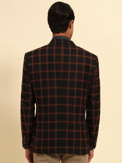 Blazer for Men | Premium Formal Blazer Slim Fit Notched Collar Poly Viscose Fabric Checkered Pattern