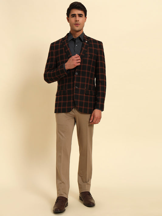 Blazer for Men | Premium Formal Blazer Slim Fit Notched Collar Poly Viscose Fabric Checkered Pattern