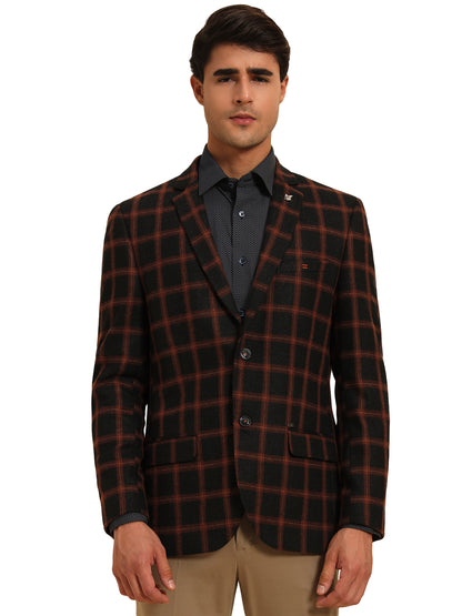 Blazer for Men | Premium Formal Blazer Slim Fit Notched Collar Poly Viscose Fabric Checkered Pattern