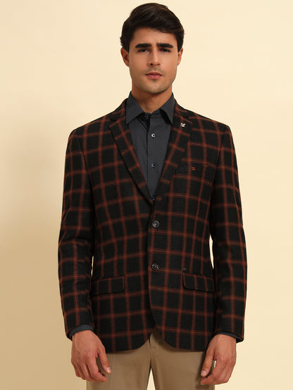Blazer for Men | Premium Formal Blazer Slim Fit Notched Collar Poly Viscose Fabric Checkered Pattern