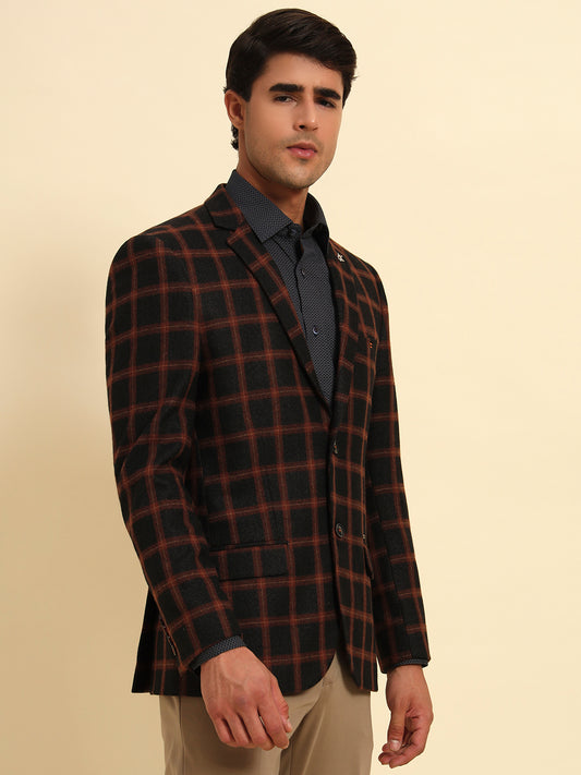Blazer for Men | Premium Formal Blazer Slim Fit Notched Collar Poly Viscose Fabric Checkered Pattern