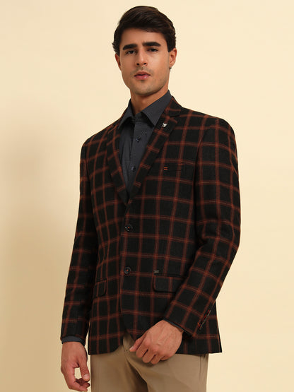 Blazer for Men | Premium Formal Blazer Slim Fit Notched Collar Poly Viscose Fabric Checkered Pattern