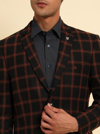 Blazer for Men | Premium Formal Blazer Slim Fit Notched Collar Poly Viscose Fabric Checkered Pattern