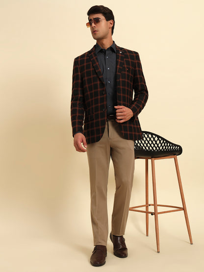 Blazer for Men | Premium Formal Blazer Slim Fit Notched Collar Poly Viscose Fabric Checkered Pattern