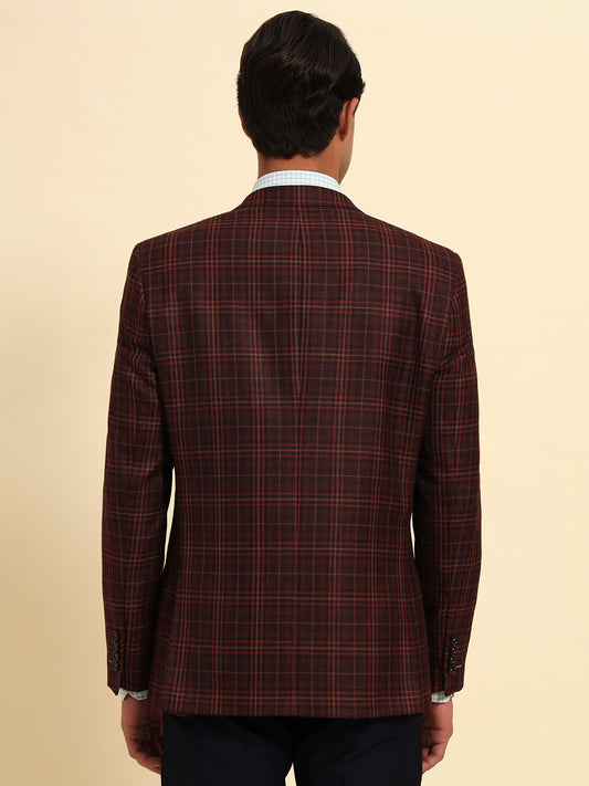 Blazer for Men | Premium Formal Blazer Slim Fit Notched Collar Poly Viscose Fabric Checkered Pattern