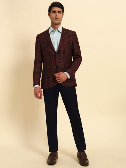 Blazer for Men | Premium Formal Blazer Slim Fit Notched Collar Poly Viscose Fabric Checkered Pattern